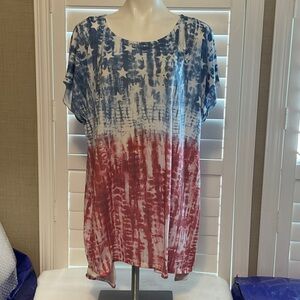 Red and Blue Tie-Dye Star Print Top